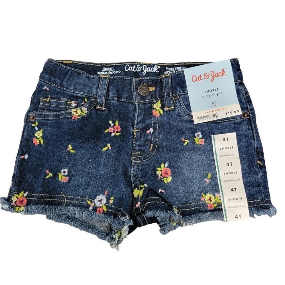 Cat & Jack 3T jean shorts floral frayed denim kids